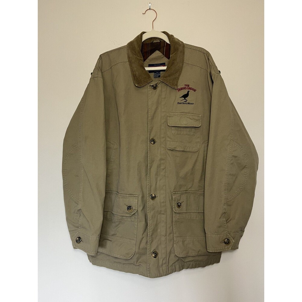 VTG 90s Famous Grouse Scotch Whisky Canvas Barn Field Jacket Coat Mens XL Tan